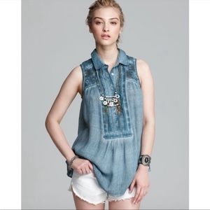 Free People Sleeveless Crinkle Gauze Collar Tunic Blouse XS